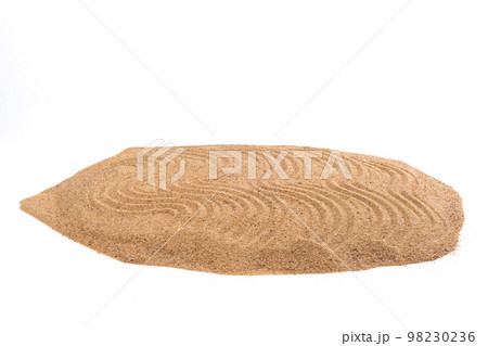 Desert sand pile, dune isolated white background. Gold White fine Sands on Beach island, destination of tropical ocean. Studio shot for detail texture, copy space Desert sand pile, dune isolated white background. Gold White fine Sands on Beach island, destination of tropical ocean. Studio shot for detail texture, copy space 98230236