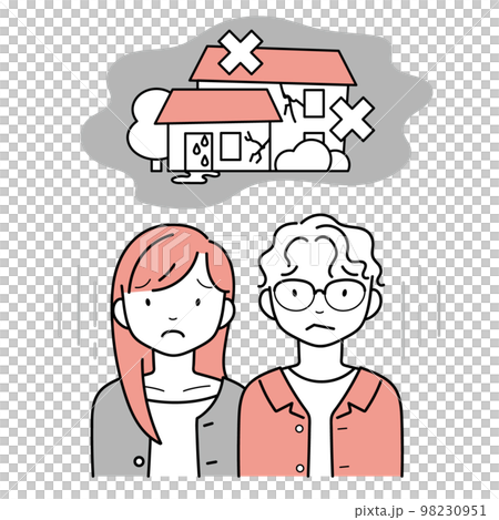 Defective housing and young couple with anxious look 98230951