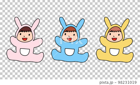 寶寶穿兔子裝的插畫素材Multiple 98231019