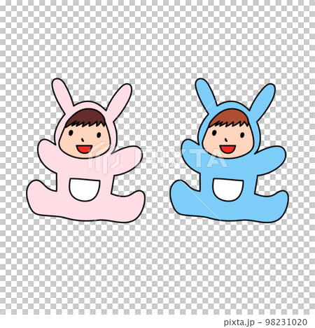 寶寶穿兔子裝粉色藍色插畫素材 寶寶穿兔子裝粉色藍色插畫素材 98231020