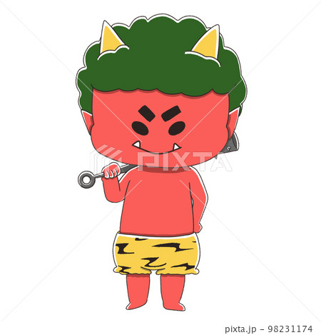 金棒を持って笑う赤鬼　かわいい節分のイラスト素材 98231174
