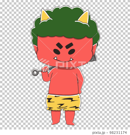 金棒を持って笑う赤鬼　かわいい節分のイラスト素材 98231174