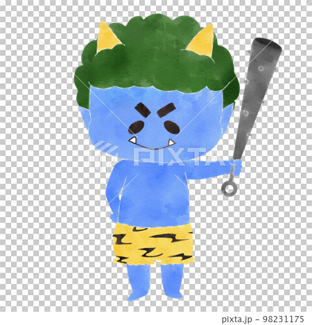 藍色惡魔用金屬棒笑水彩插圖 98231175