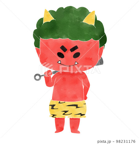 金棒を持って笑う赤鬼　水彩イラスト 98231176