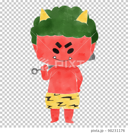 金棒を持って笑う赤鬼　水彩イラスト 98231176