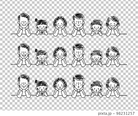 A three-generation family with a cane in a sketch style A three-generation family with a cane in a sketch style 98231257