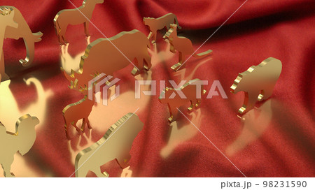 The animal wood plate on red silk background 3d rendering 98231590
