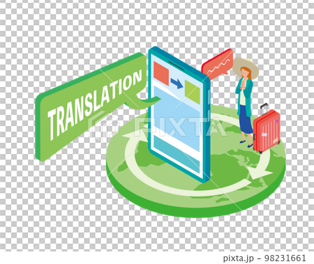 海外旅行と翻訳アプリのイメージイラスト 98231661