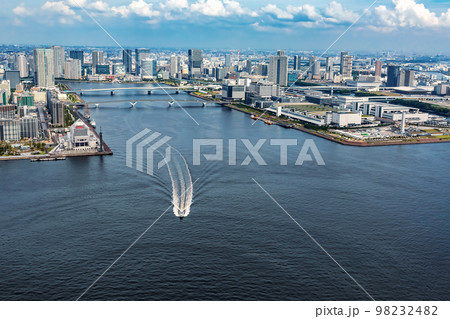 Aerial view of Odaiba Harbor in Tokyo, Japan 98232482
