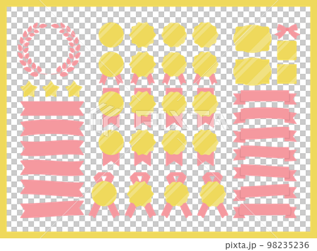リボンフレームイラスト素材セットピンク 98235236