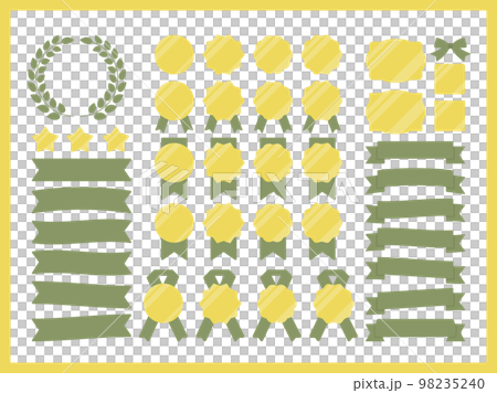 リボンフレームイラスト素材セットオリーブ 98235240