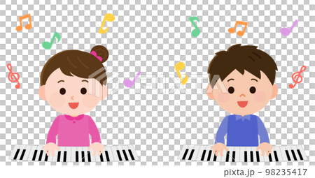 Illustration of a girl and a boy playing the piano Illustration of a girl and a boy playing the piano 98235417