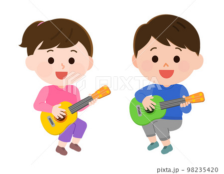 子ども用ギターを演奏する女の子と男の子　イラスト 98235420