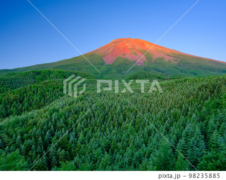 富士山_新緑の赤富士絶景の写真素材 [98235885] - PIXTA