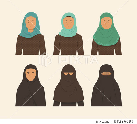 Types of Islamic Veils Set for Musilm Woman Dress Illustration 98236099