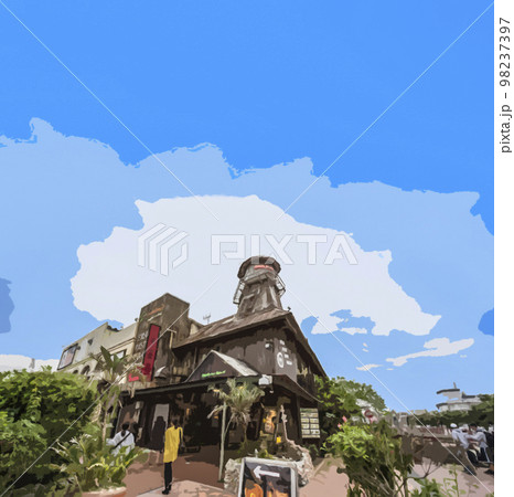 沖繩の街ダウンタウンのイラスト 98237397