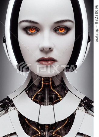 Portrait of a futuristic female robot. An artistic abstract steampunk fantasy. Concept of a modern robot. 3d rendering 98238096