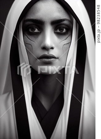 A fictional person, not based on a real person. Portrait of a beautiful priestess. Image of an ancient princess. 3D rendering 98238548