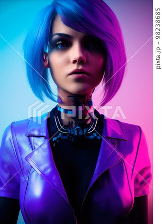 Portrait of a sci-fi cyberpunk girl. High-tech futuristic woman from the future. The concept of virtual reality and cyberpunk. Generative AI Art. 98238685
