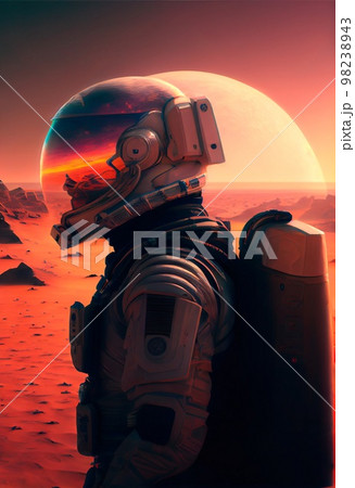An astronaut on an alien planet. A high-tech astronaut from the future. The concept of space travel. Generative AI Art An astronaut on an alien planet. A high-tech astronaut from the future. The concept of space travel. Generative AI Art 98238943