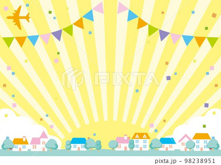 フレーム　街並み　家　飛行機　風景　背景　イラスト素材 98238951
