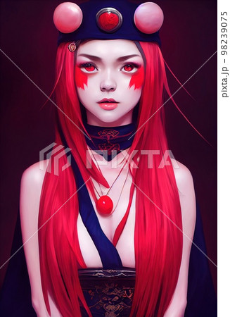 A fictional person, not based on a real person. Mystical beautiful fictional female vampire with beautiful makeup. Gothic mystery girl. 3D rendering 98239075