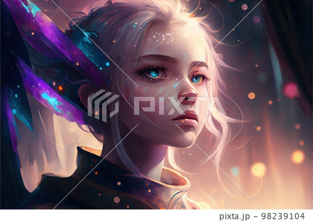 Abstract portrait of a beautiful fictional girl. Fashionable cute woman. Creative beautiful girl. Generative AI Art 98239104