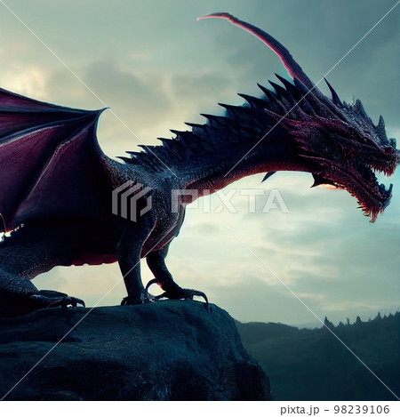 Portrait of a beautiful formidable legendary dragon. Image of an ancient dragon. 3d rendering 98239106