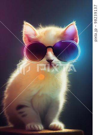 Cat in stylish glasses. Fancy cat in fancy glasses. 3D rendering. 98239137