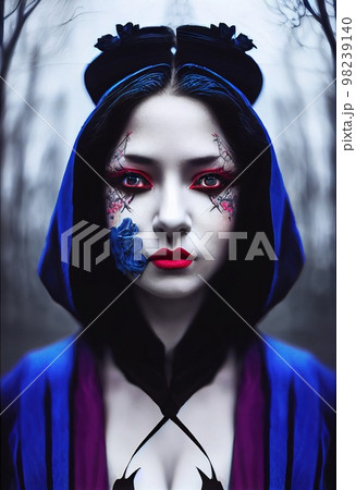 A fictional person, not based on a real person. Mystical beautiful fictional woman with beautiful makeup. Gothic mystery girl. 3D rendering 98239140