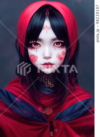 A fictional person, not based on a real person. Mystical beautiful fictional female vampire with beautiful makeup. Gothic mystery girl. 3D rendering A fictional person, not based on a real person. Mystical beautiful fictional female vampire with beautiful makeup. Gothic mystery girl. 3D rendering 98239197