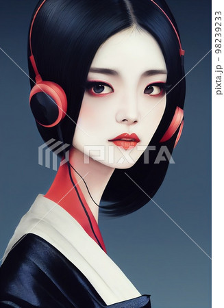 A fictional person, not based on a real person. A portrait of a creative beauty wearing fancy headphones. A lover of fashionable music. 3d rendering A fictional person, not based on a real person. A portrait of a creative beauty wearing fancy headphones. A lover of fashionable music. 3d rendering 98239233