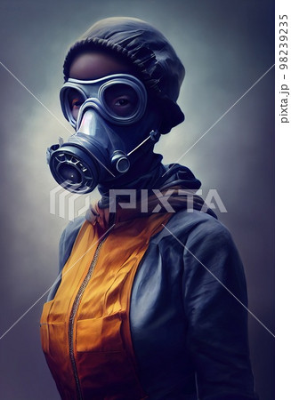 A fictional person, not based on a real person. A stalker survivor in protective clothing and an gas mask. Survivor of nuclear war. The concept of the post-apocalypse. 3d rendering A fictional person, not based on a real person. A stalker survivor in protective clothing and an gas mask. Survivor of nuclear war. The concept of the post-apocalypse. 3d rendering 98239235