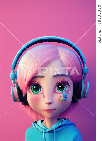 A fictional person, not based on a real person. A portrait of a creative child of a girl wearing fancy headphones. A lover of fashionable music. 3d rendering A fictional person, not based on a real person. A portrait of a creative child of a girl wearing fancy headphones. A lover of fashionable music. 3d rendering 98239350