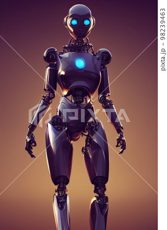 A fictional person, not based on a real person. Portrait of a futuristic robot. An artistic abstract cyberpunk fantasy. Concept of a modern robot. 3d rendering 98239463