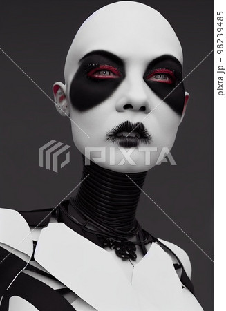 A fictional person, not based on a real person. Mystical beautiful robot-female with beautiful makeup. Gothic mystery girl. 3D rendering A fictional person, not based on a real person. Mystical beautiful robot-female with beautiful makeup. Gothic mystery girl. 3D rendering 98239485
