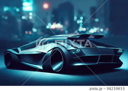 Image of a futuristic car against the backdrop of the city of the future. Concept of the car of the future. 3D rendering 98239653