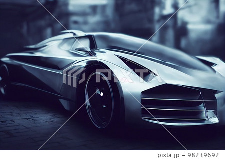 Image of a futuristic car against the backdrop of the city of the future. Concept of the car of the future. 3D rendering 98239692