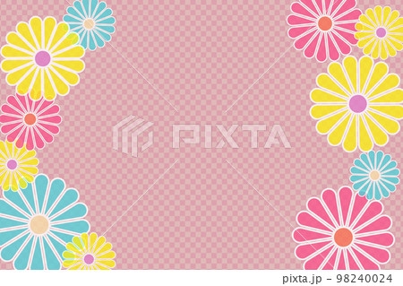 菊の花と市松模様の背景画像　イラスト　ベクター 98240024