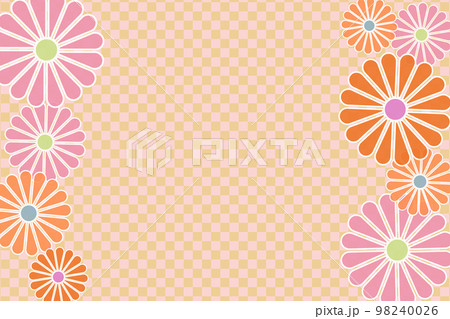 菊の花と市松模様の背景画像　イラスト　ベクター 98240026
