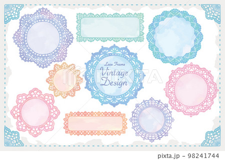 アンティークなレース風フレームのセット。水彩風、ベクター素材 アンティークなレース風フレームのセット。水彩風、ベクター素材 98241744