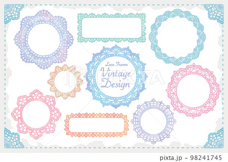 アンティークなレース風フレームのセット。水彩風、ベクター素材 アンティークなレース風フレームのセット。水彩風、ベクター素材 98241745