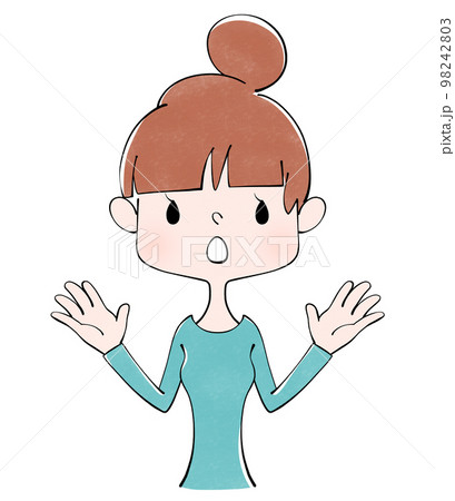 両手を広げて驚く女性のイラスト 両手を広げて驚く女性のイラスト 98242803