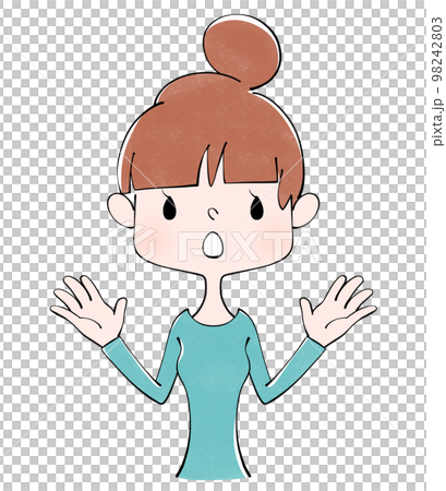 両手を広げて驚く女性のイラスト 両手を広げて驚く女性のイラスト 98242803