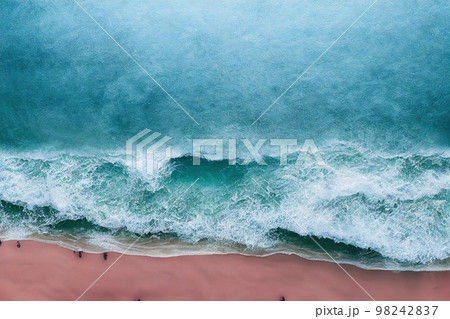 Spectacular top view from drone photo of beautiful pink beach. Spectacular top view from drone photo of beautiful pink beach. 98242837