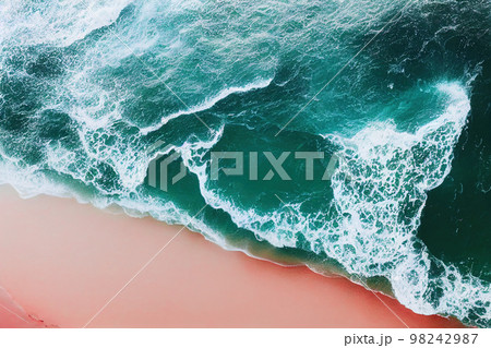 AI generated image top view from drone photo of beautiful pink beach. AI generated image top view from drone photo of beautiful pink beach. 98242987