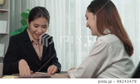 Young and enthusiastic candidate interview with HR manager in office. 98243479