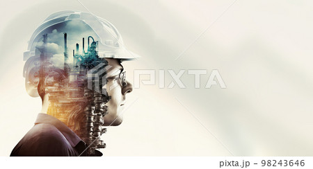 Future factory plant and energy industry devotion concept in creative design 98243646