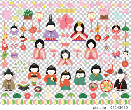 Cute Hinamatsuri illustration set Cute Hinamatsuri illustration set 98243680