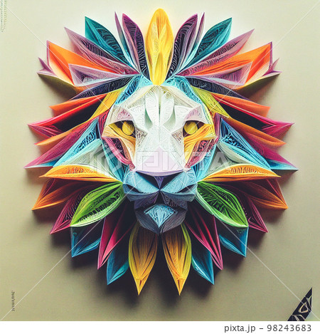 Splendid paper quilling lion in digital art 3D...のイラスト素材